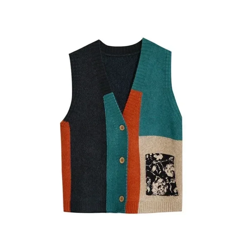 

New Vintage Knit Vest Women's Cardigan Loose Fit Design Sensibility Niche Sweatervest Women's Outerwear Shoulder Vest