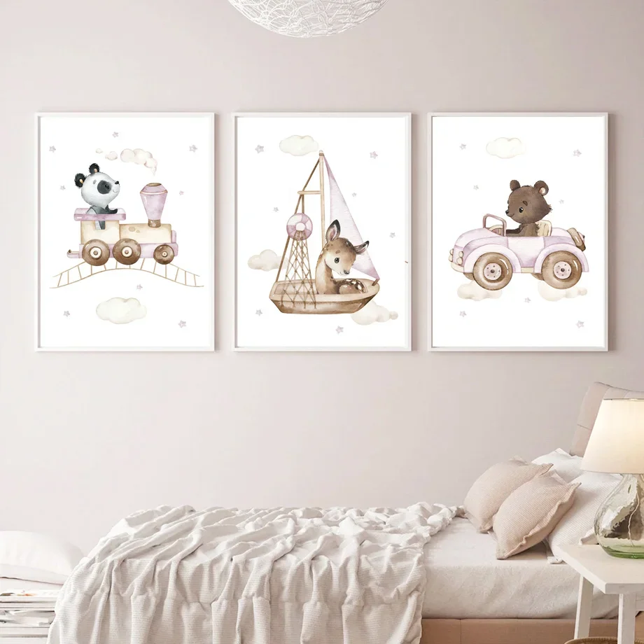 Boho Lion Giraffe Elephant Panda Balloon Wall Art Canvas Prints Painting Cartoon Pictures Kids Room Decor Nordic Nursery Posters view 4