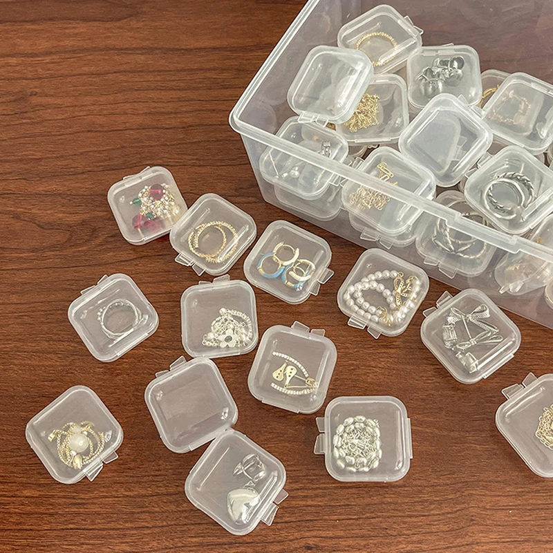 10PCS Mini Transparent Square Plastic Box Empty Case with Lid Jewelry Packaging Storage for Tiny Bead Jewelry Earplugs Pills