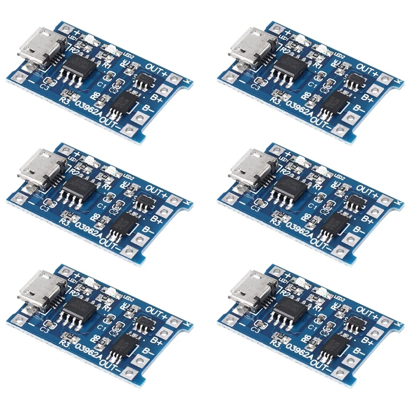 

6PCS For TP4056 Charging Module With Battery Protection 18650 BMS 5V Micro-USB 1A Charge Board For 18650