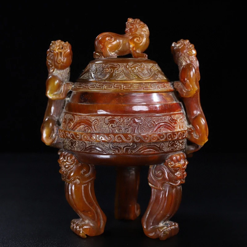 Horn carving three-legged incense burner ornament home collection decoration