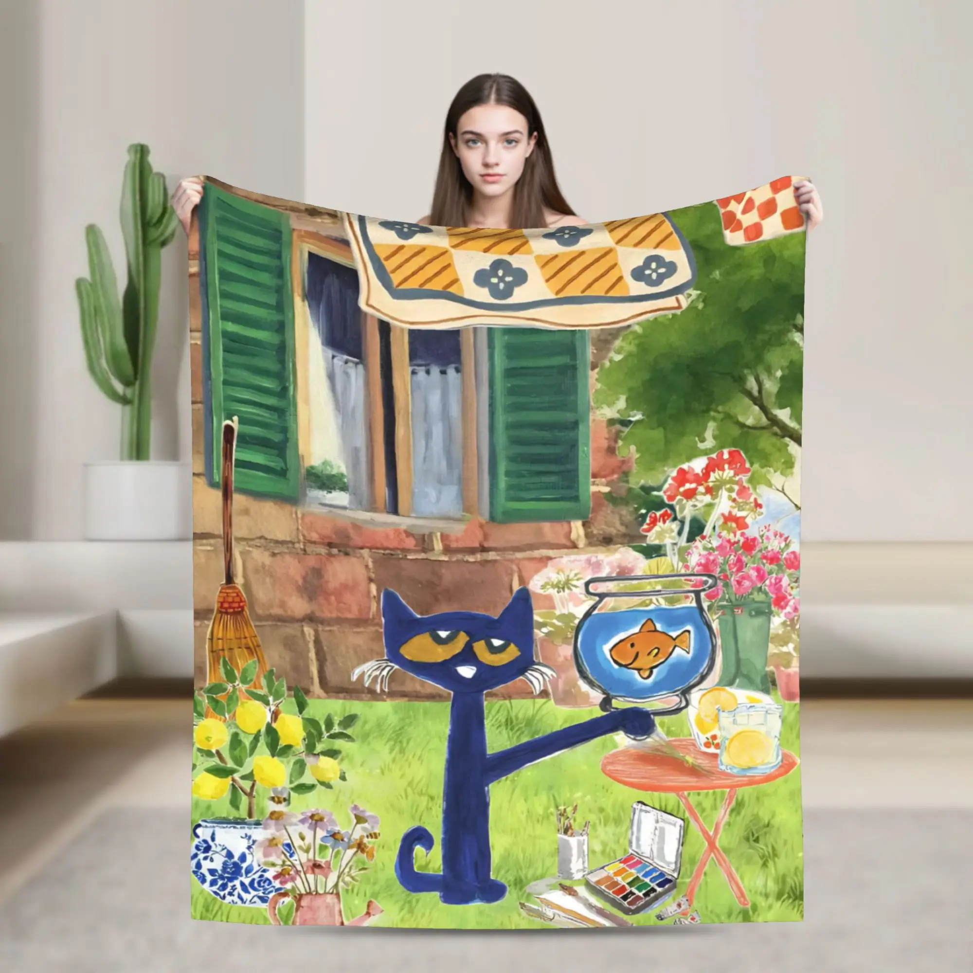 Pete The Cat Print Blanket For Men Women Warm Cozy Fluffy  Throw Blankets for Couch 50x60 Inches Multi-size