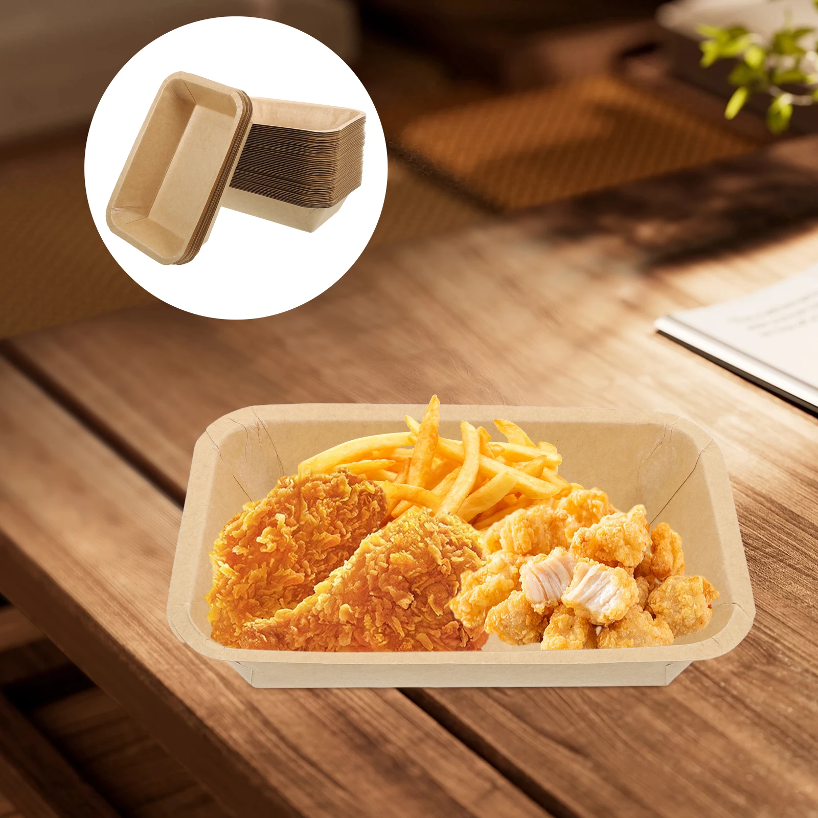 

50Pcs Oil Resistant Paper Food Trays Snack Serving Plates Burger Hot Dog Fry Boats Disposable Trays Rectangle Paper Plates