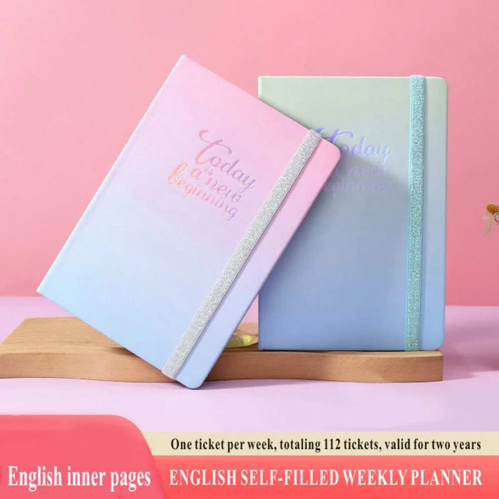 Day Planner A5 Weekly Planner Gradient Calendar Schedules Notebooks Self-fill PU Daily Planner Notepad Undated Planner