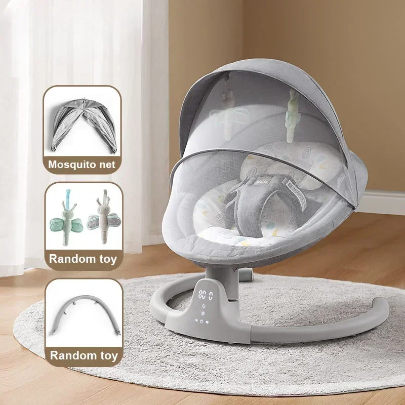 Baby Electric Rocking Chair Cradle Musical Swing with Remote Control and Bluetooth Five-speed Adjustable for 0-36 Months of Age