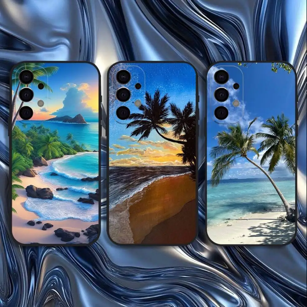 

Summer Beach Sunset Sea Palm Tree Cover Phone Case For Samsung S25,S24,S21,S22,S23,S30,Ultra,S20,Plus,Fe,Lite,5G Black Cover