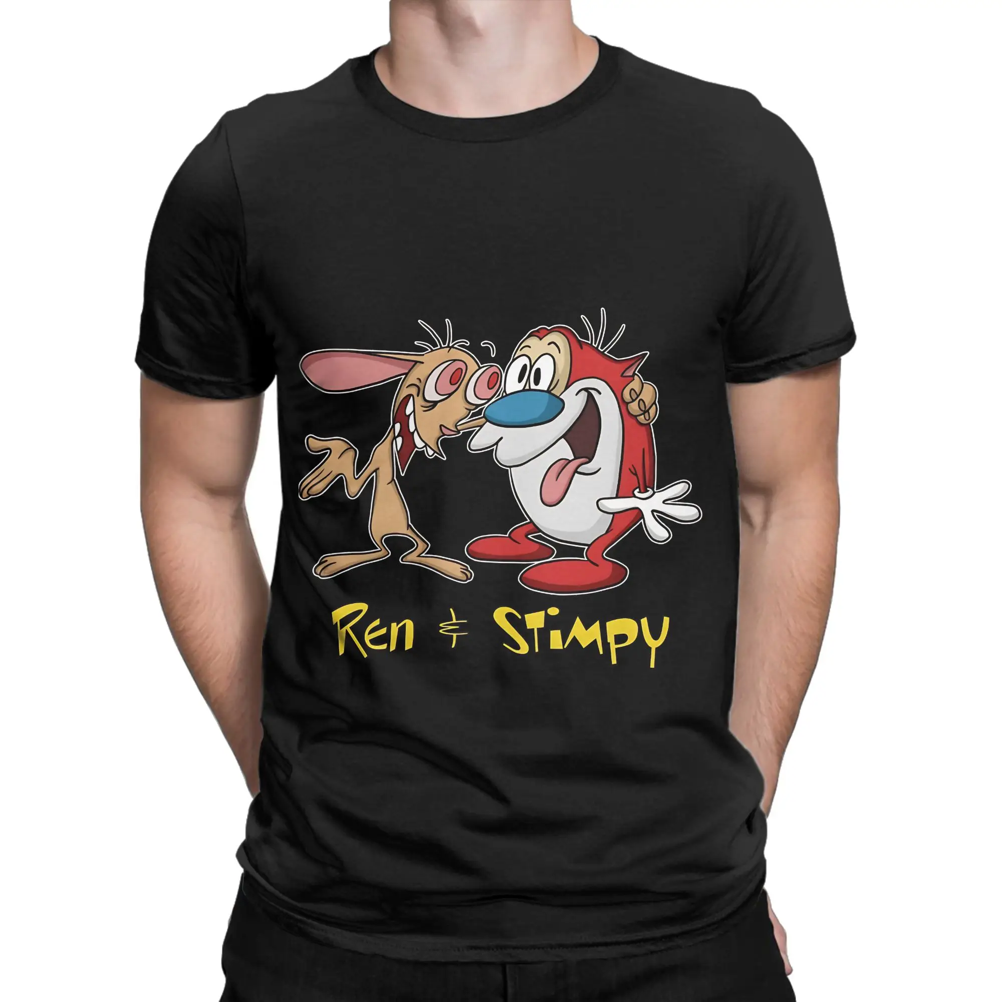 Ren and Stimpy Funny 100% Cotton T-Shirt The rRen Stimpy Show Tees Tops For Men