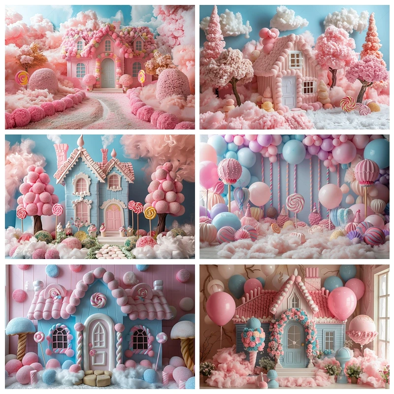 

Sweet Candy Castle Girl's Birthday Backdrops for Photography Baby Shower Party Decor Photo Photographic Background Studio Shoot