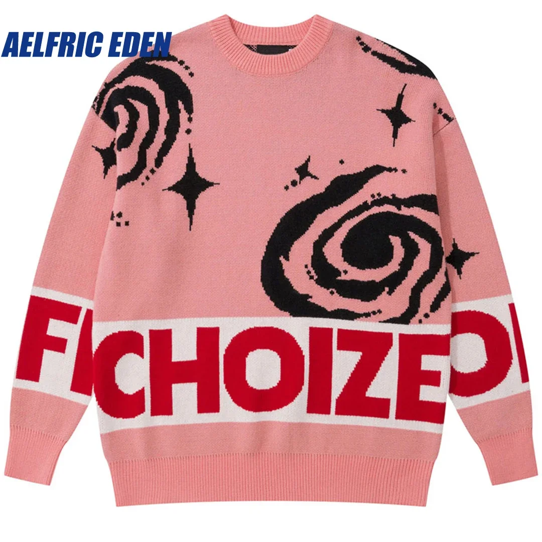 

Aelfric Eden Knitted Graphic Letter Patchwork Jumper Hip Hop Galaxy Star Sweater Harajuku Streetwear Men Loose Pullover Knitwear