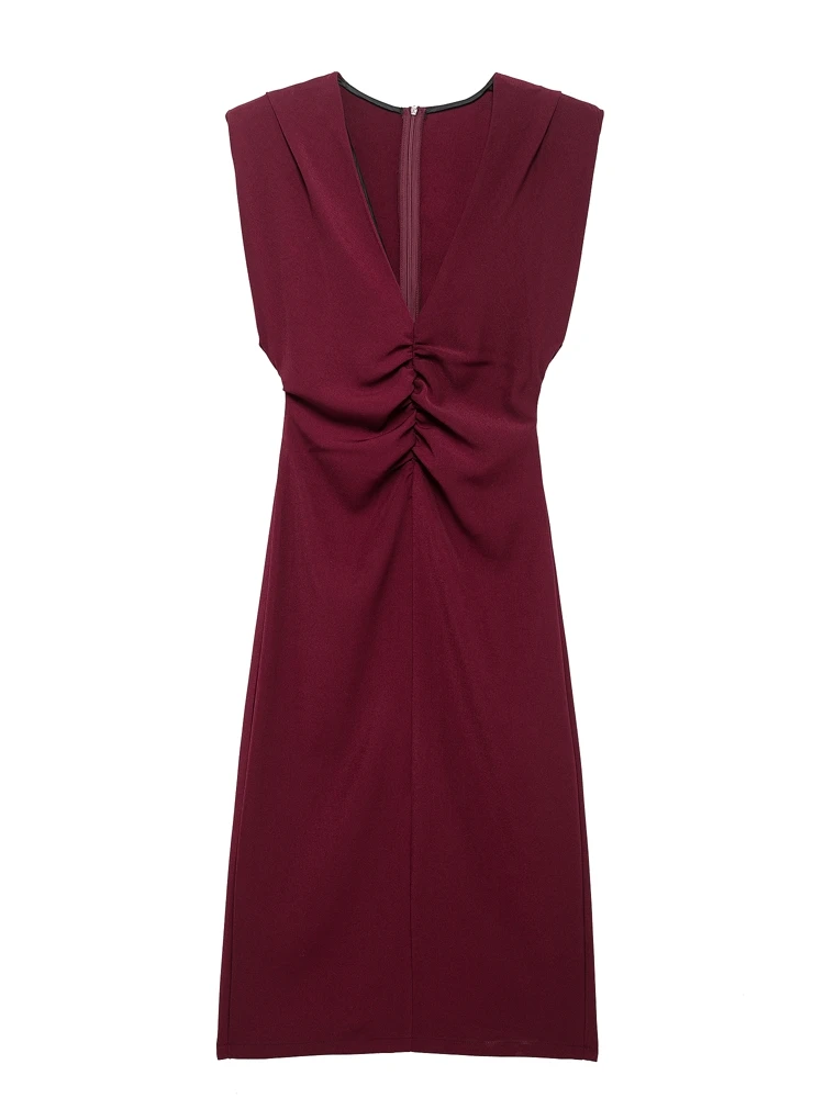 

OUROPEAN ZTATION 2025 Summer Female Sexy Dresses Dress Evening Party Woman's Sleeveless V-Collar Top Ruffles zipper Midi Skirt