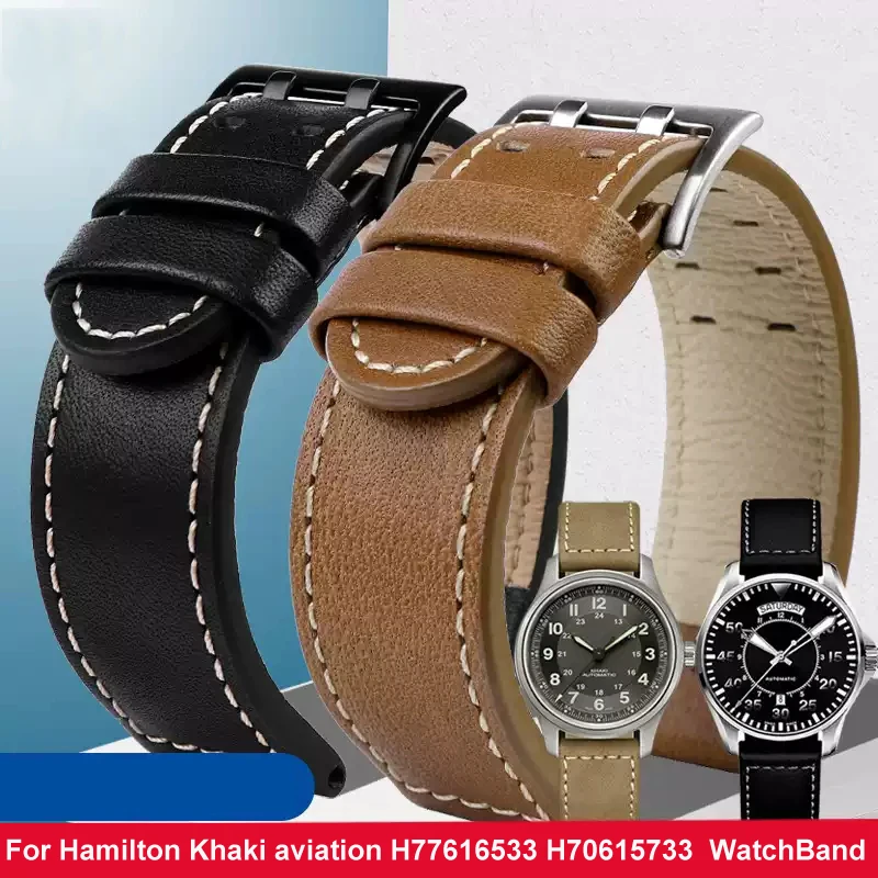 Genuine Leather jazz Watch strap For Hamilton Khaki aviation H77616533 H70615733 field Men's WatchBand  Military Style