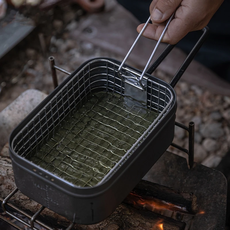 Filets et paniers frits d'extérieur, frites frites pliantes en acier inoxydable 304, boîtes à déjeuner de pique-nique