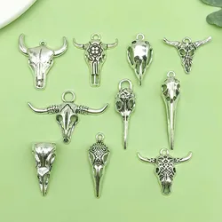 10pcs Retro Skull Bird Head, Bull Head Design Charms Alloy Halloween Decoration Pendants for DIY Jewelry Making Accessories