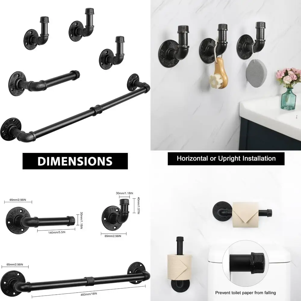 

Livabber 5 Pieces Industrial Pipe Bathroom Towel Rack Set, Bath Hardware Include 18 Inch Towel Bar, Toilet Paper Holder, Wall Mo