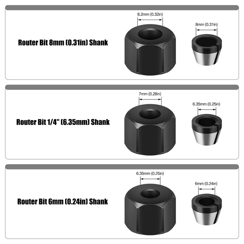 AB15-6/6.35/8Mm 콜렛 척 너트 조각 트리밍 기계 라우터 비트 어댑터 전기 라우터 밀링 커터 액세서리