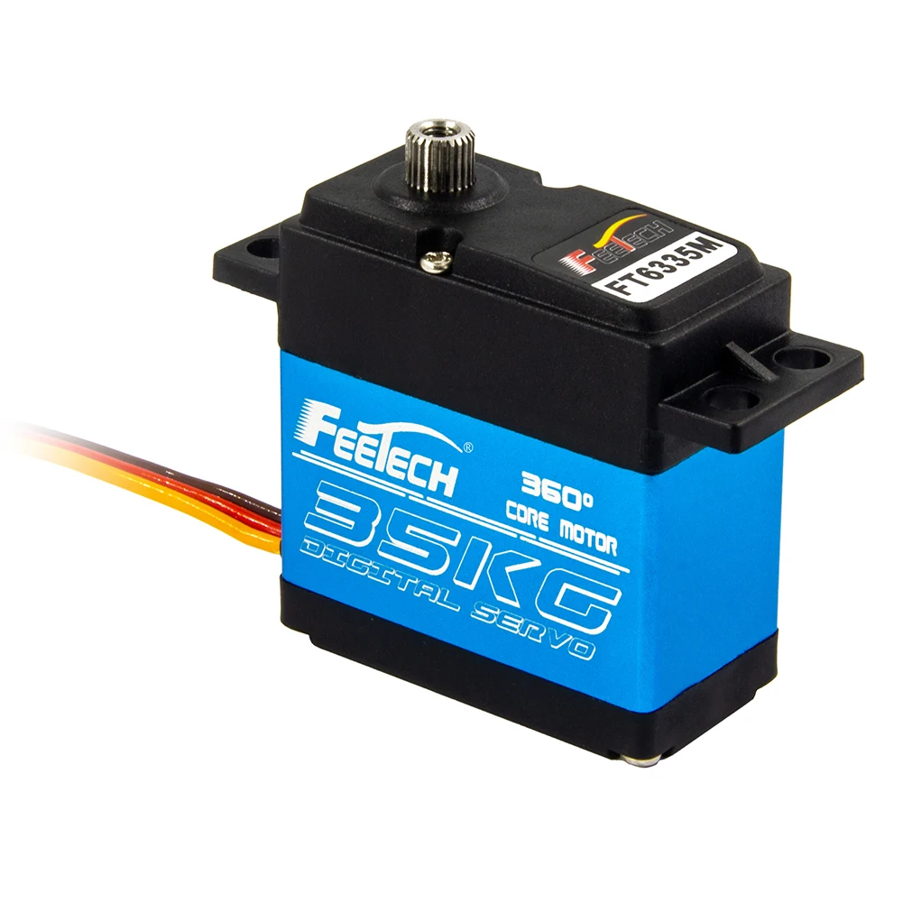 DIYmall 1/2/4 pièces Feetech 7.4V 35KG FT6335M servomoteur numérique 360 degrés servo à engrenages en alliage d'aluminium bleu avec bras en métal