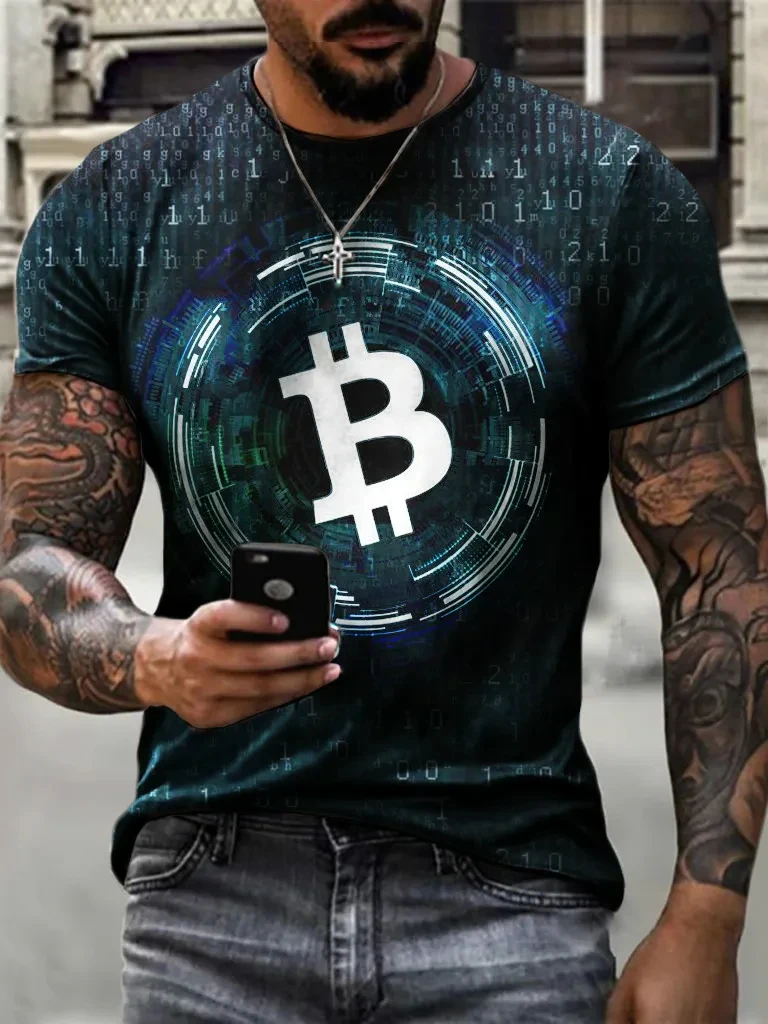 New Men Short Sleeve Oversized Harajuku Casual Bitcoin Print Shirt Popular Quick Dry T-Shirt Summer Men T Shirt Top Men Clothes