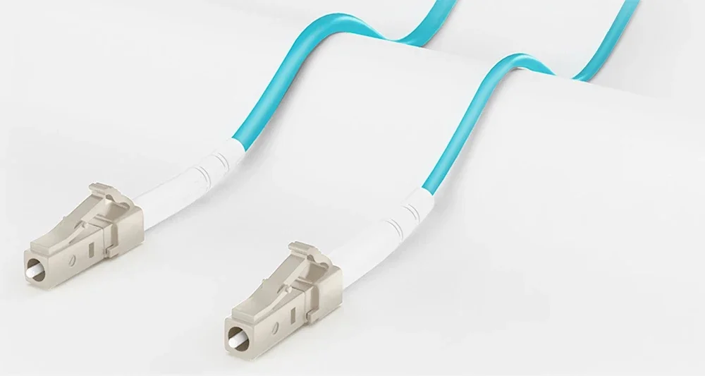 Customized Fiber Optic Patch Cable 2 Fiber Customized OM4 Multimode LC/SC/FC/ST/LSH/MU Duplex Tight Buffered Aqua Patch Cord