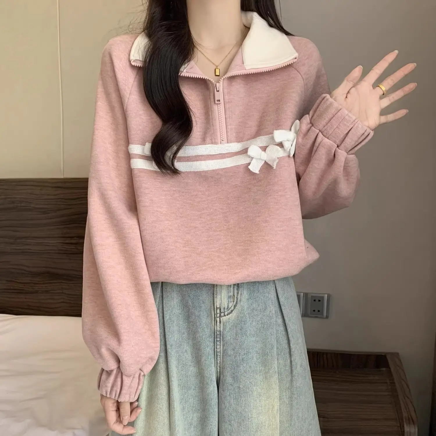 بلوزات المرأة الخريف امرأة الكفة شريط حول ياقة الملابس الرومانسية الفانيلا يحلق نظيفة المراهقين الشيكات ملابس العمل أحدث الحقيبة الدفء Y2K #2