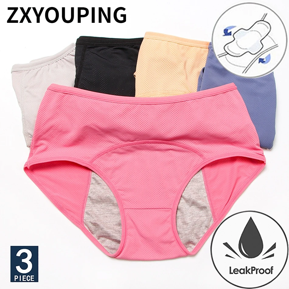 3Pcs Mesh Menstrual Panties Physiological Pants Leak Proof Women Underwear Period Breathable Briefs Plus Size Underwear