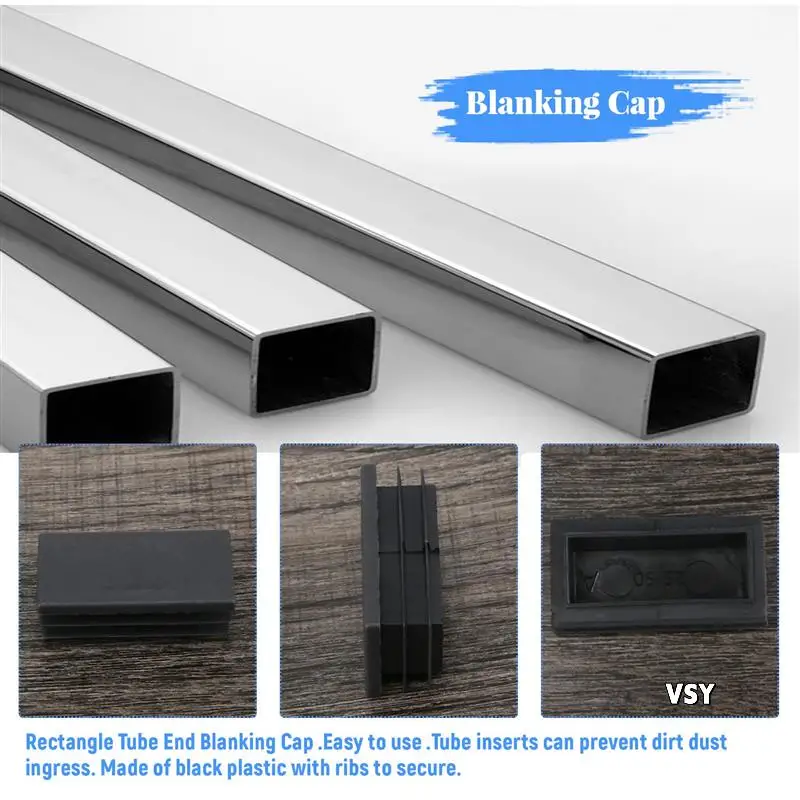 Tubo retangular de plástico insere tampa de cobertura final 25X50mm 10 peças preto