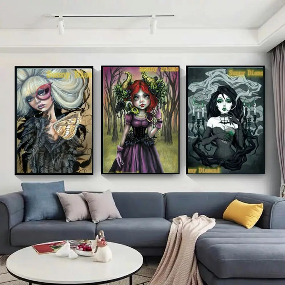 Gothic Diamond Painting Embroidery Wall Art Vampire Girl Witch 5D Dark Woman Mosaic Picture Cross Stitch Kits Crystal Home Decor