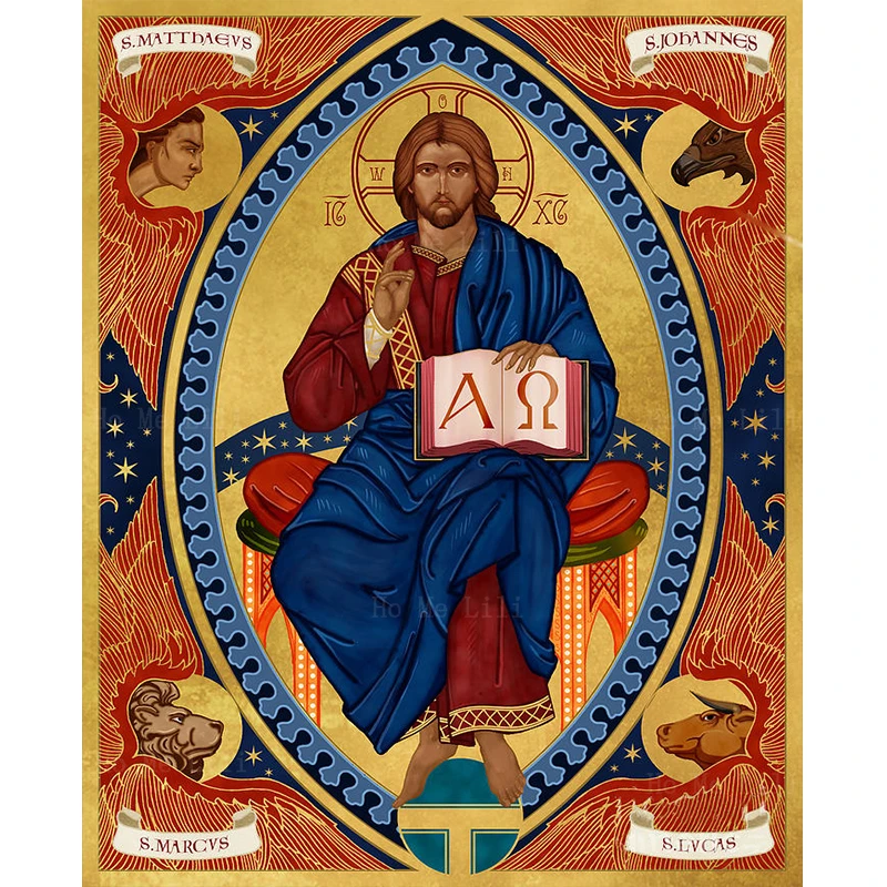 Saint Oswald King Of Northumbria Christ In Majesty Orthodox Byzantine Icon Canvas Wall Art By Ho Me Lili For Livingroom Decor