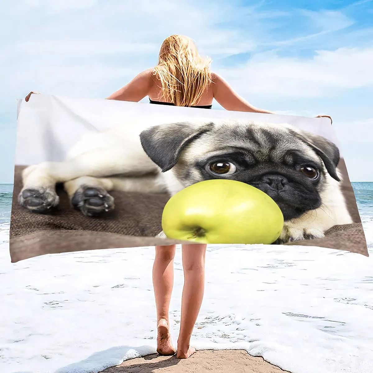 Microfiber Sand Free Beach Towel Thin Quick Fast Dry Super Absorbent Oversized Large Lightweight Towels for Beach Pool Pug Dog