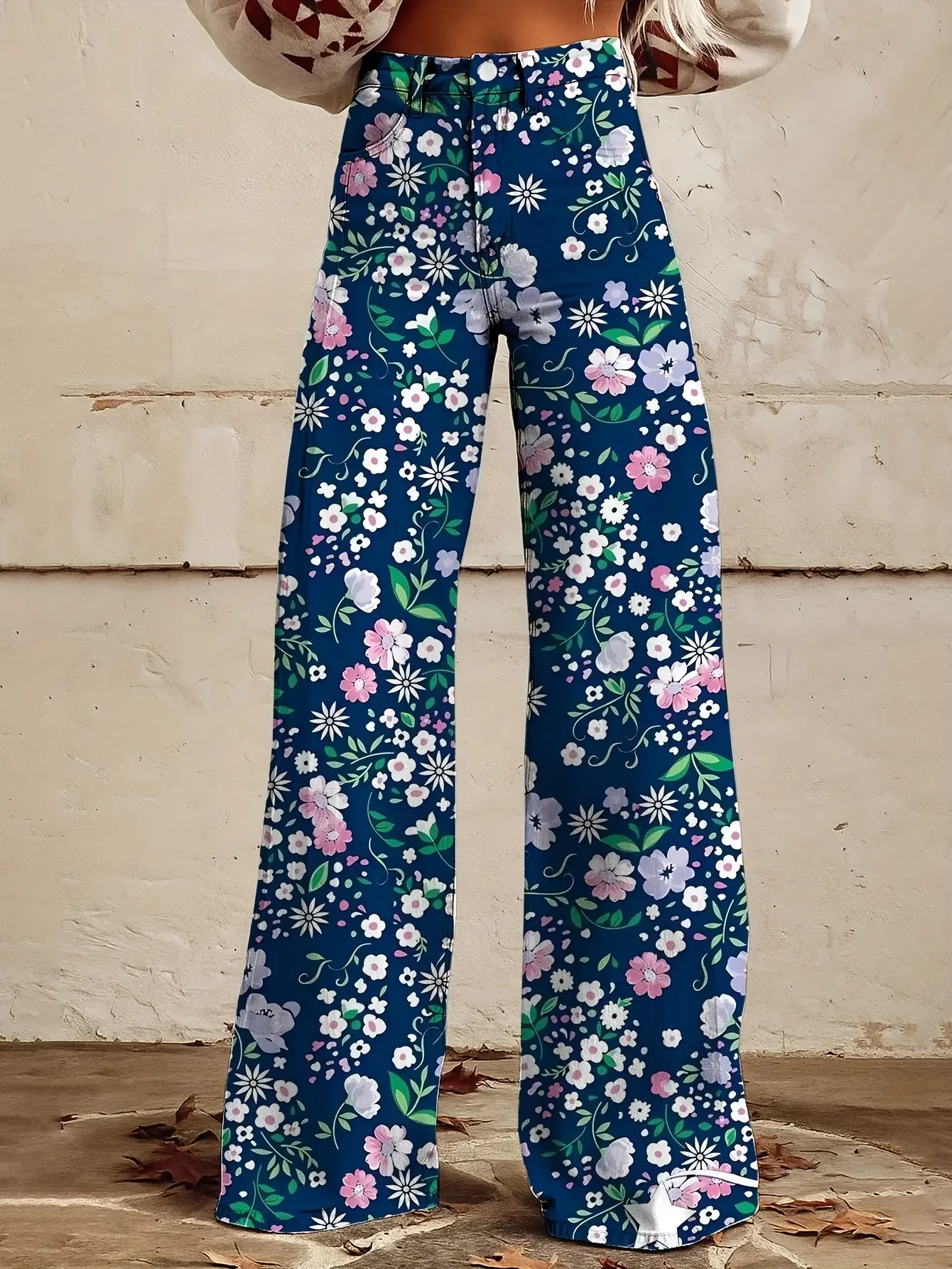 2026Women's slim fit wide leg flared pants, Waistband button fly wing wide leg pants,