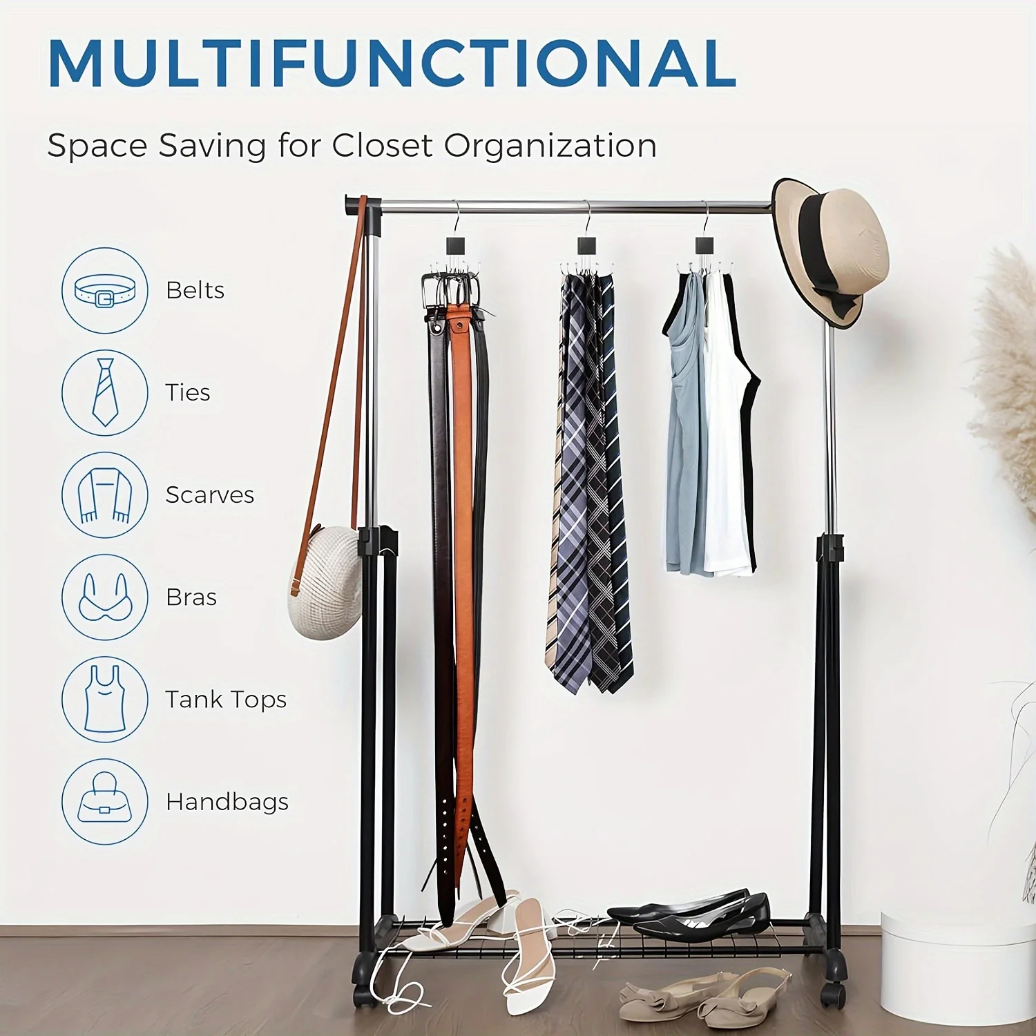 5 Layers Multi-Functional Pant Clothes Hangers Belt Tie Hanger Six Claw Hook 360° Rotating Holder Non-Slip Wardrobe Storage Rack