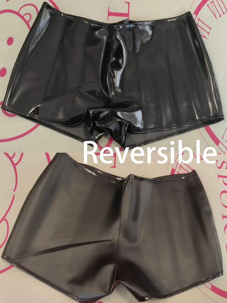 

S-3XL Reversible Shiny Matt Double Sided PU Leather Shorts Wet Look PVC Convex Pouch Boxers Waterproof Trunks Ropa Boxershorts