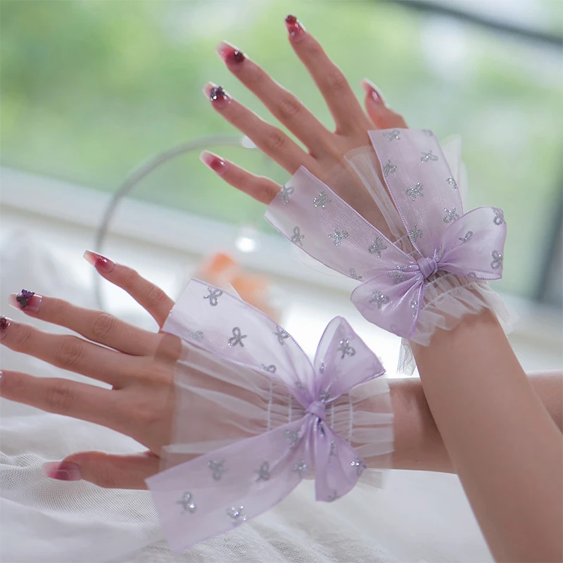 

1Pair New Manicure Photo Lace Shiny Bow Decorative Cuff Sleeve Nail Showing High Quality Sleeve DIY Shooting Background Prop