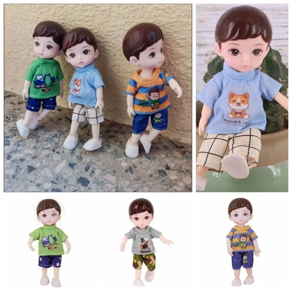 13 ตุ๊กตา 16 ซม.BJD ตุ๊กตาเด็กน้อยสีฟ้าตาสีเหลือง 3D จําลองตาตุ๊กตา BJD กับเสื้อผ้า 16 ซม.Movable Joint บานพับตุ๊กตา