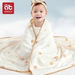 AIBEDILA Summer Newborn Blanket Cotton Breathable Baby Swaddle Cute Cool Infant Quilt Gauze Towel Bean velvet Blanket Bedding