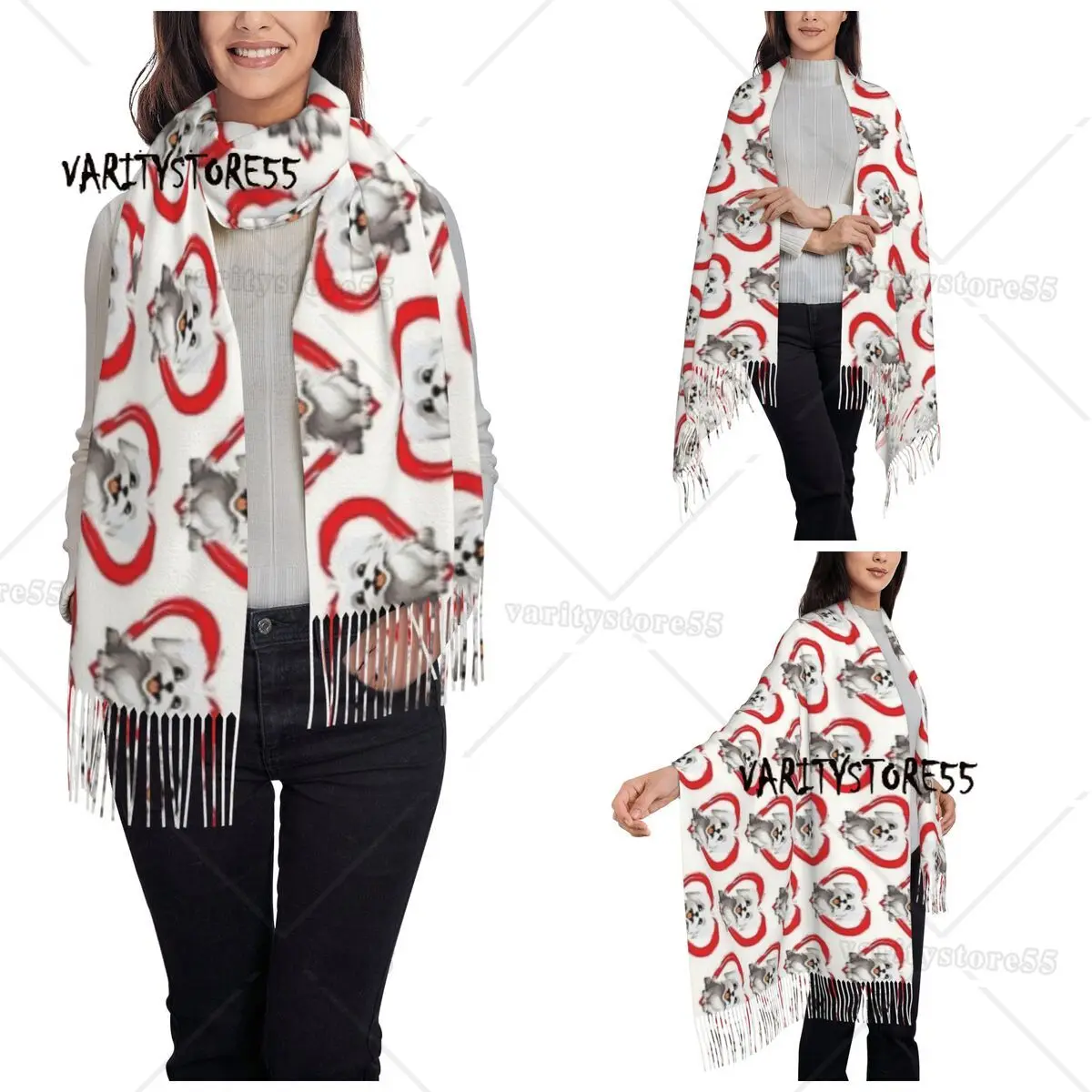 Maltese Cartoon In Love Heart Shawl Wraps Womens Warm Large Long Scarf animal cute Dog Pashmina Shawl Scarves