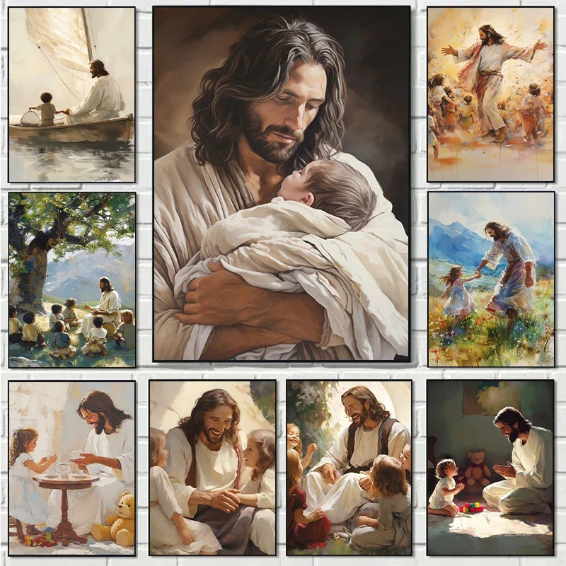 1pc frameless canvas painting 1pc frameless canvas painting Laughing with Children Jesus Posters and Prints Canvas Printing Chri