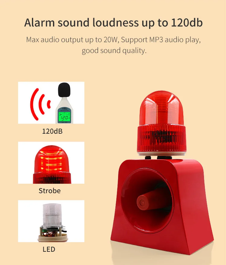 2026 Portable Handheld Rechargeable LED Flashing Alarm Beacon Metal Siren Horn with Red LED Flashing for Warning Light