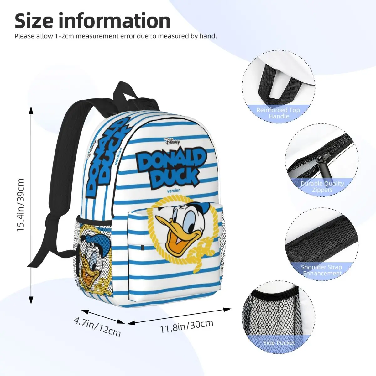 Mochila leve Donald Duck de 15 polegadas – Bolsa versátil e elegante para escola, viagens e uso diário