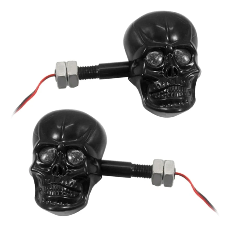 Upgraded Motorbike 10mm Screw Skull Head LED Amber Turn Signal Indicator Light Easy Installation Black/Silver Durable