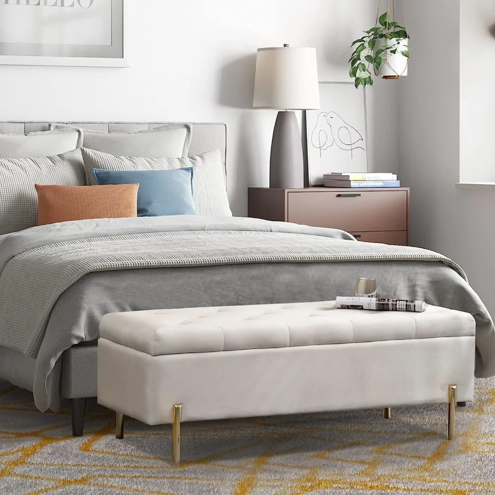 45,6-дюймовая бархатная скамья для хранения вещей, мягкая тафтинговая скамья-кровать с местом для хранения вещей, скамья на прикроватной тумбочке с мягкой крышкой, для кровати