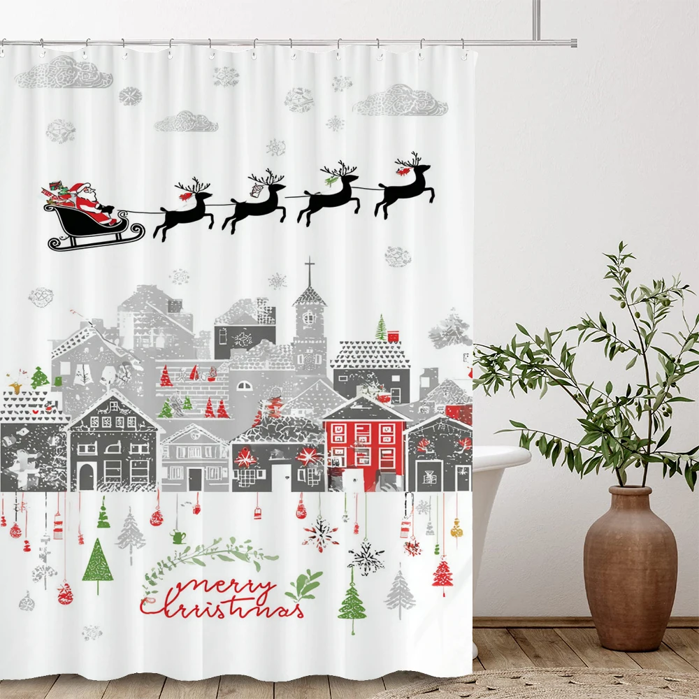 

Merry Christmas shower curtain printed shower curtain Santa Claus reindeer bathroom curtain home decoration curtain with hooks
