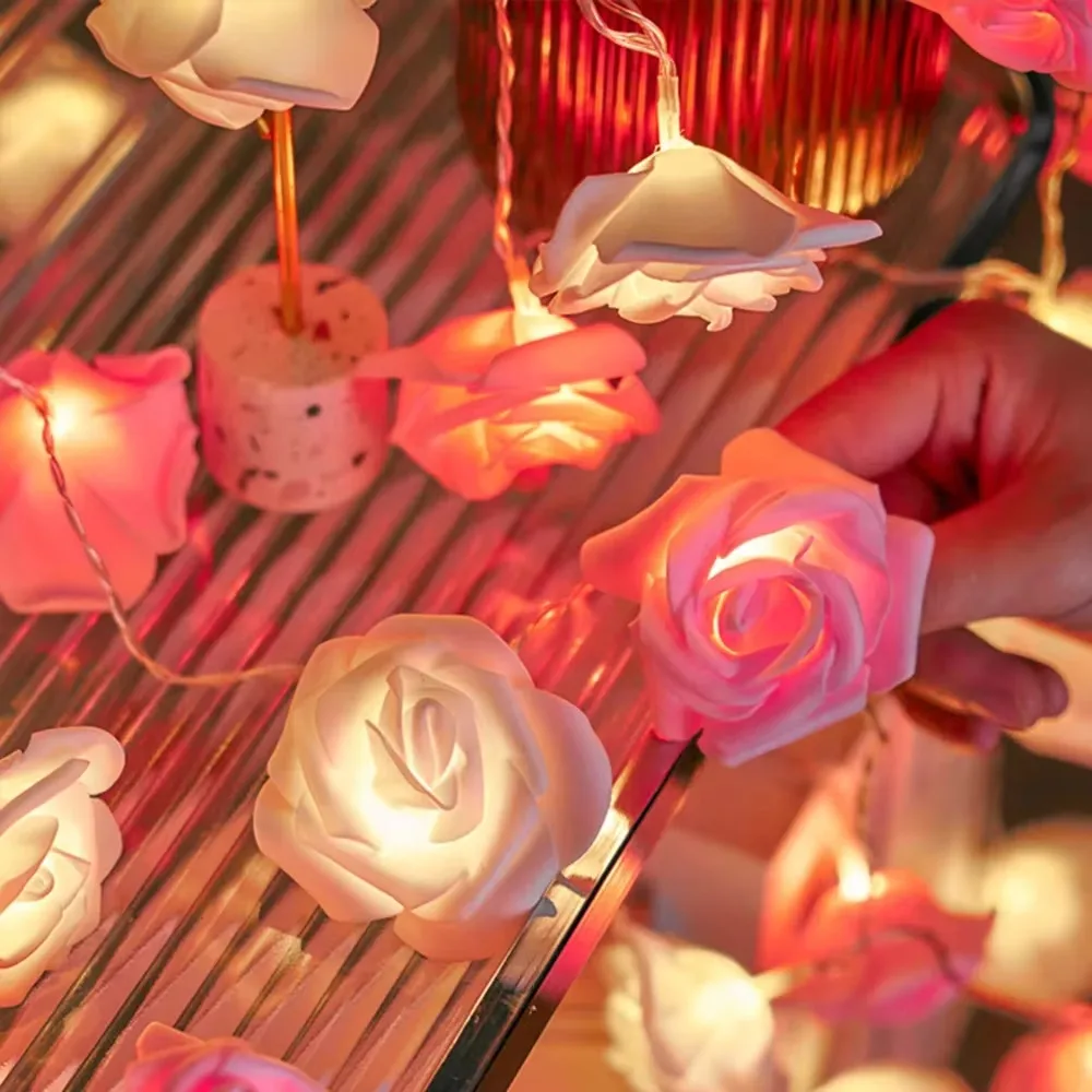 Rose Flower Fairy Garland String Lights 3M 20LED Battery Operated for Valentine Wedding Party Christmas Home Decor