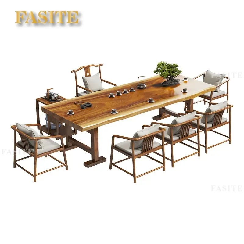 For Walnut Solid Wood Circulating Water Tea Table Office Home Living Room Coffee Table Chair Combination Set Modern Design
