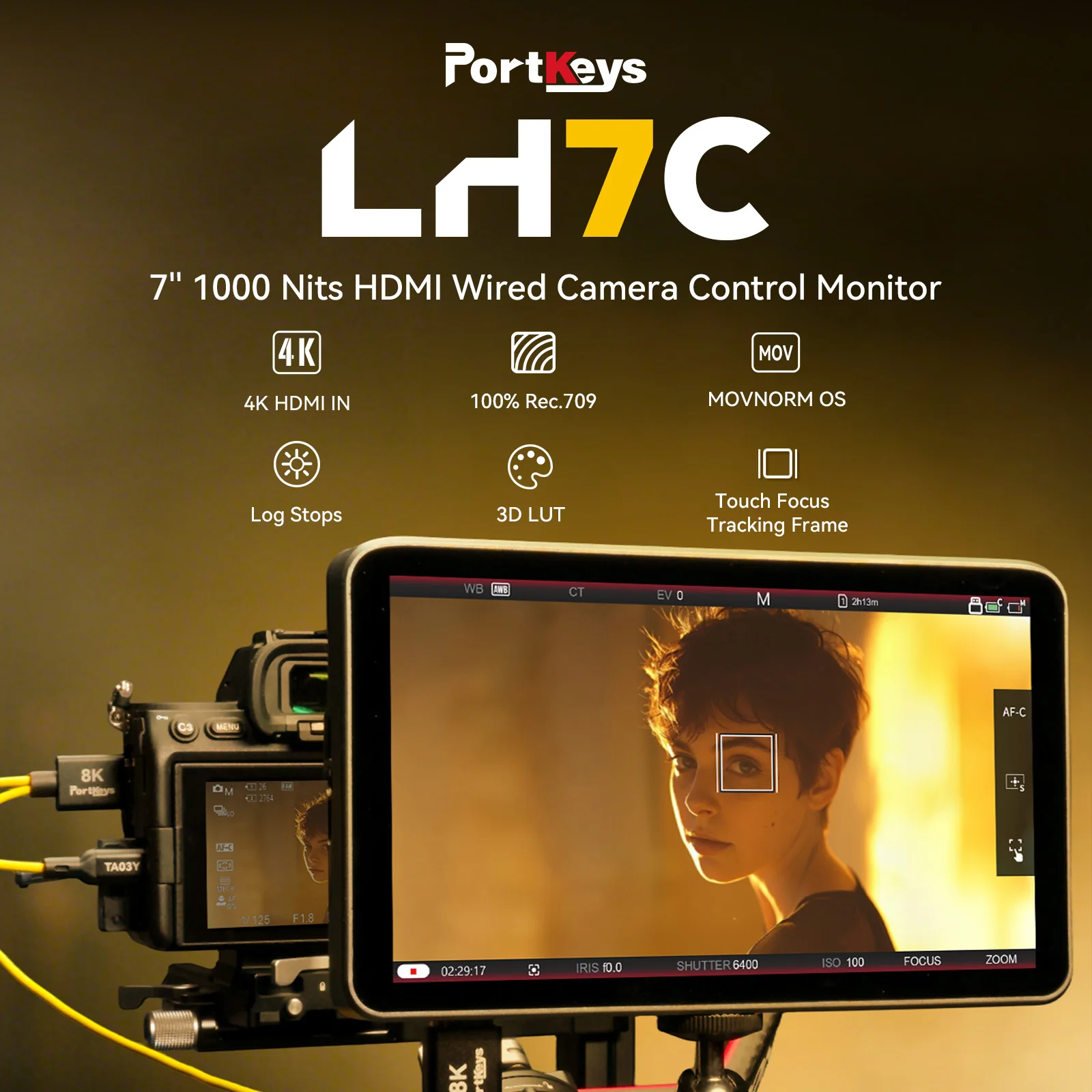 Portkeys LH7C Camera Monitor 7-Inch 1000 Nits Daylight Viewable