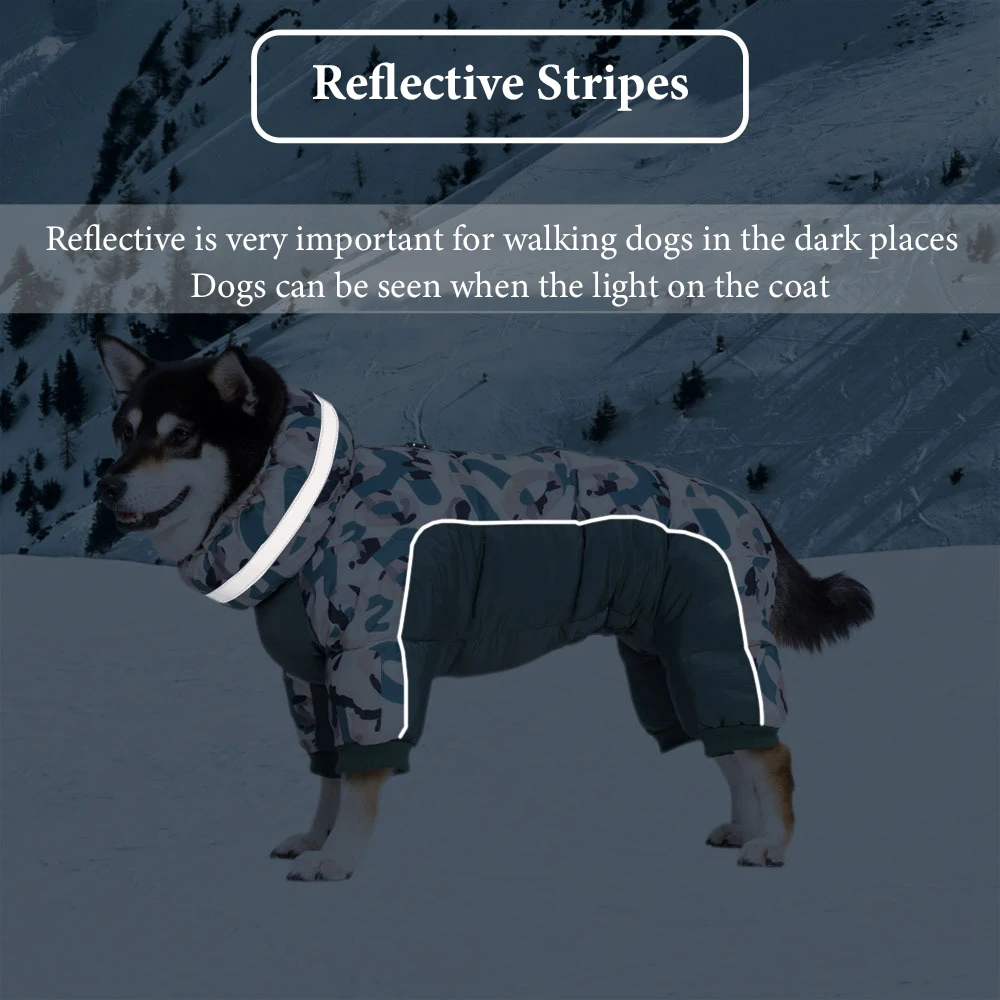 Winter Dog Coat for Medium Dogs Waterproof Puffy Dog Clothes Fully-Closed Belly Overalls for Male Female Dogs Warm Dog Snowsuits