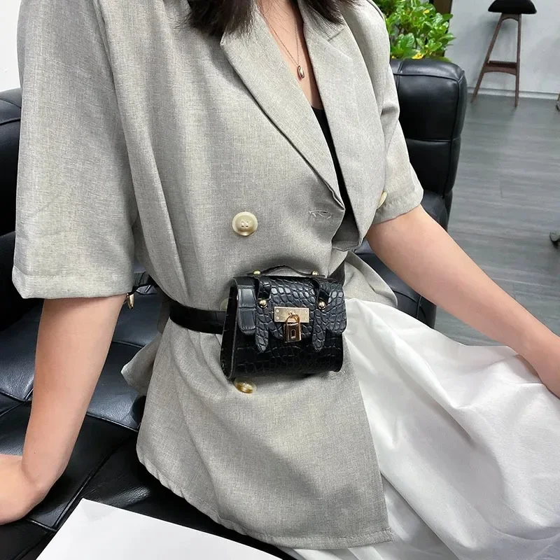 Waist Bag Female New Crocodile Pattern Belt New Mini Chain Decoration Belt Bag Messenger Small Bag Cool Waist Bags for Women