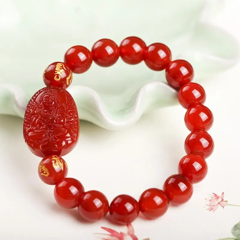 

Natural Red Agate 12 Zodiac Benming Buddha Bracelet for Men and Women Eight Patron Saint Single Circle Handstring Couple Gift