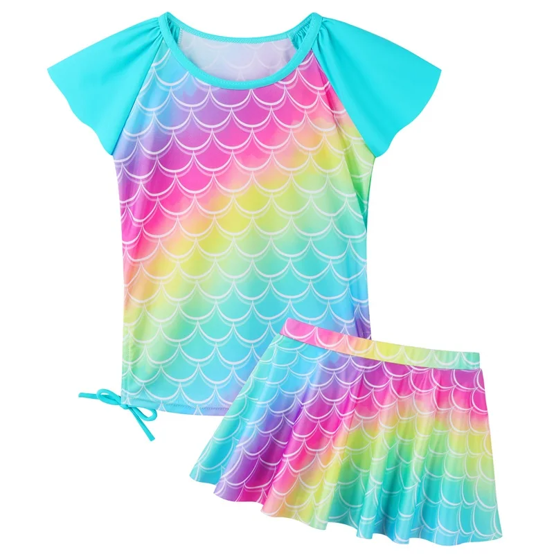 BAOHULU 3 - 12 سنة ملابس سباحة للفتيات قطعتين مجموعة UPF 50 + UV ملابس سباحة واقية للأطفال الرياضات المائية طفح الحرس