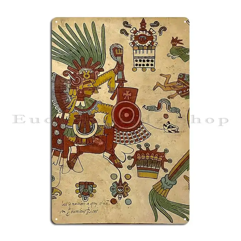 Aztec Sun God Tonatiuh Xolotl Aztec God Nahuatl Quetzalcoatl حانة معدنية الديكور جدار جدارية سينما تين تسجيل ملصق #4