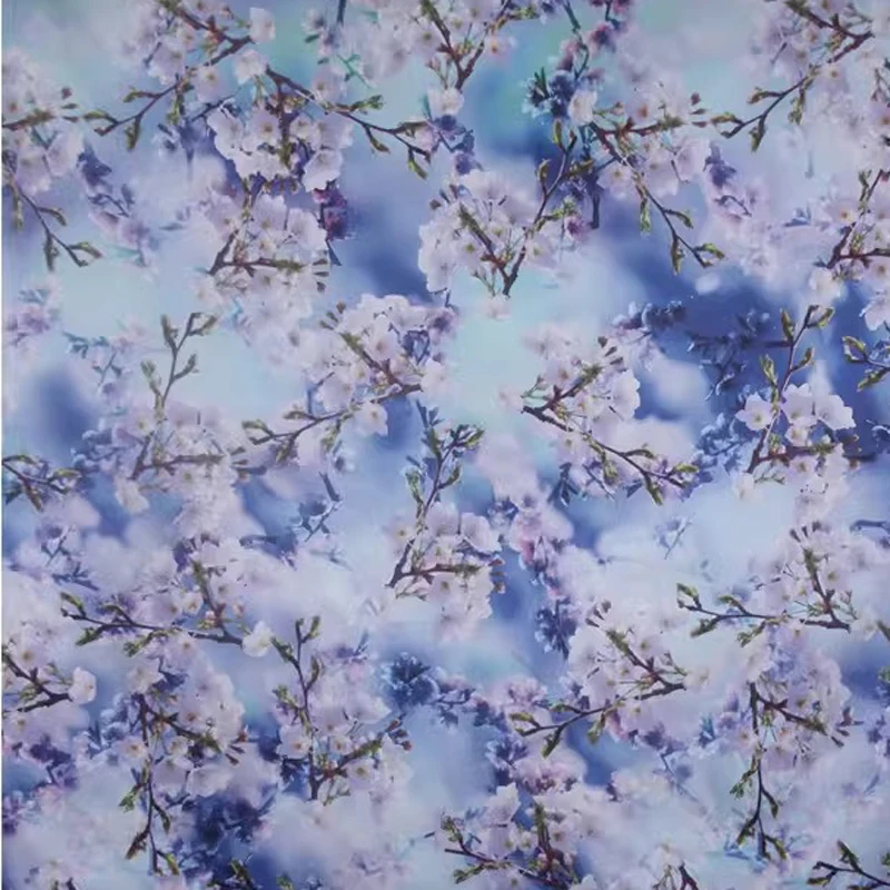135CM Wide 14MM White Floral Blue Stiff Silk Fabric for DIY Sewing Bubble Dress Coat R1873 view 2